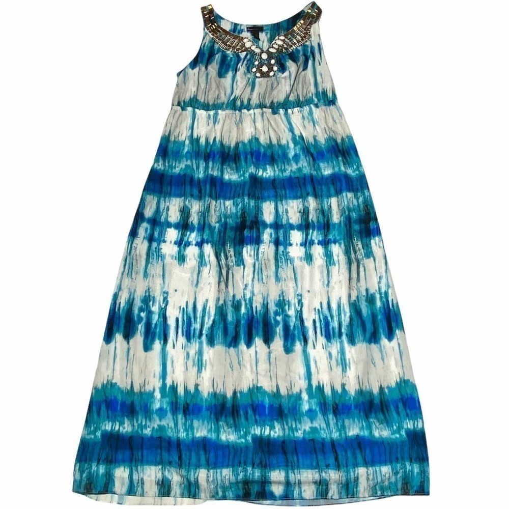 LANE Bryant Blue & White Tie Dye Sleeveless Embellished Maxi Dress - Picture 2 of 8